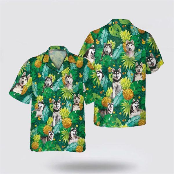 Husky Dog Leaves Green Tropic Pattern Hawaiian Shirt – Gift For Dog Lover