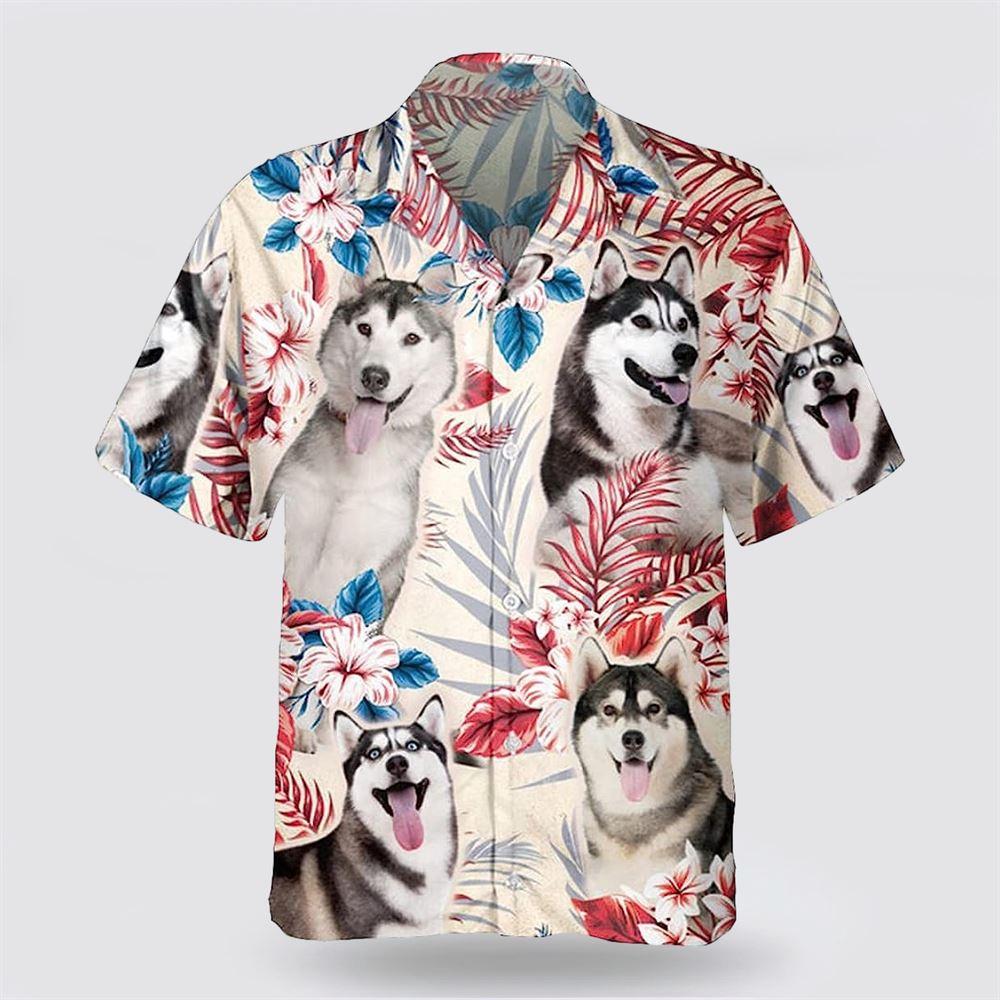 Husky On The Red Flower Tropic Background Hawaiian Shirt – Pet Lover Hawaiian Shirts