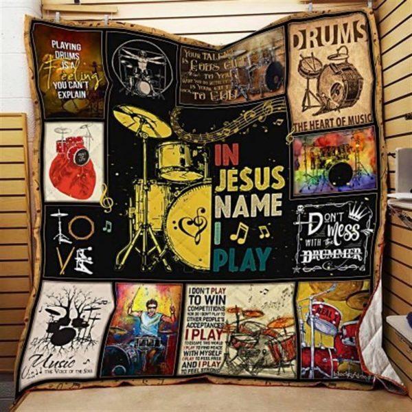 In Jesus Name I Play Drum Christian Quilt Blanket – Christian Gift For Believers