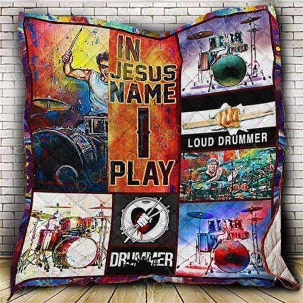 In Jesus Name I Play Drummer Christian Quilt Blanket – Christian Gift For Believers