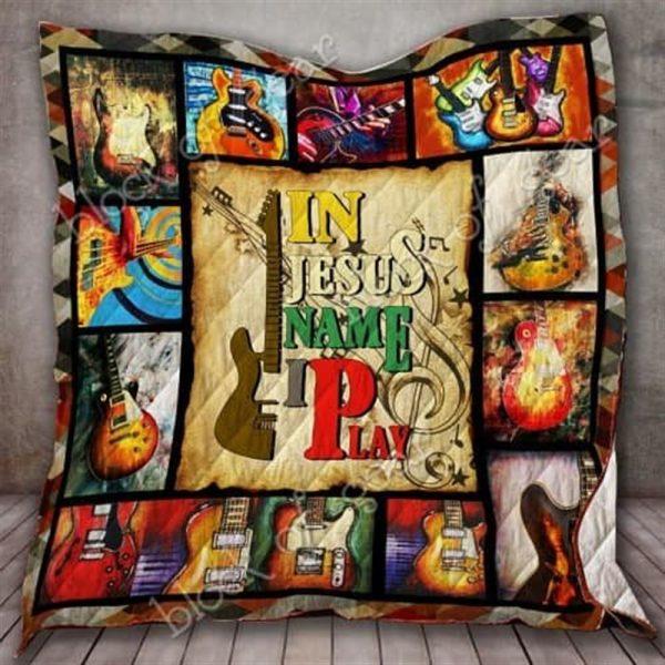 In Jesus Name I Play Guitar Christian Quilt Blanket – Christian Gift For Believers