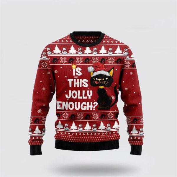 Is This Jolly Enough Black Cat Ugly Christmas Sweater – Cat Lover Christmas Sweater