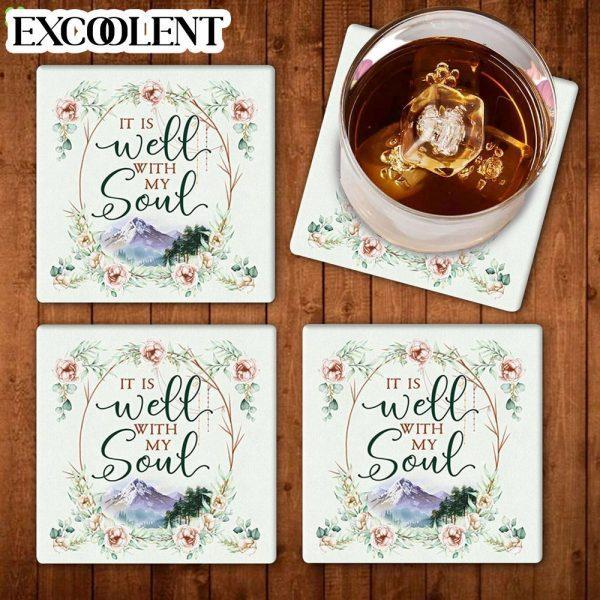 It Is Well With My Soul Floral Stone Coasters – Coasters Gifts For Christian