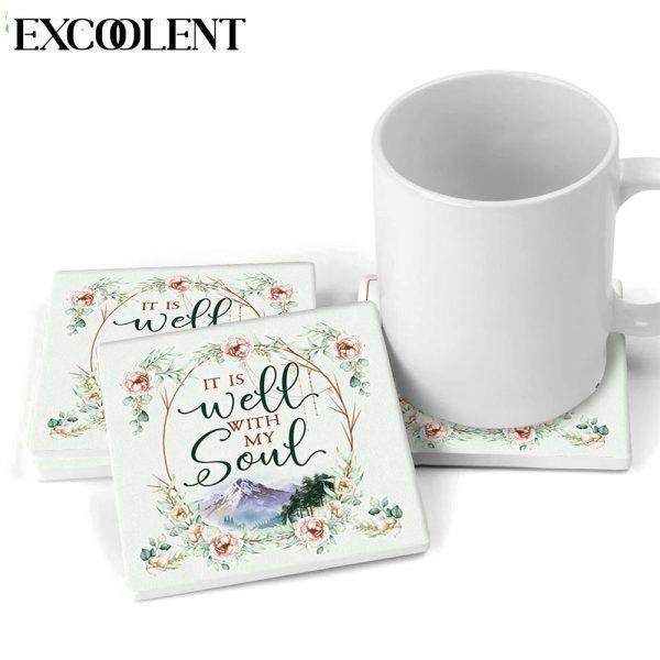 It Is Well With My Soul Floral Stone Coasters – Coasters Gifts For Christian
