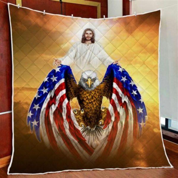 Jesus American Eagle Christian Quilt Blanket – Christian Gift For Believers