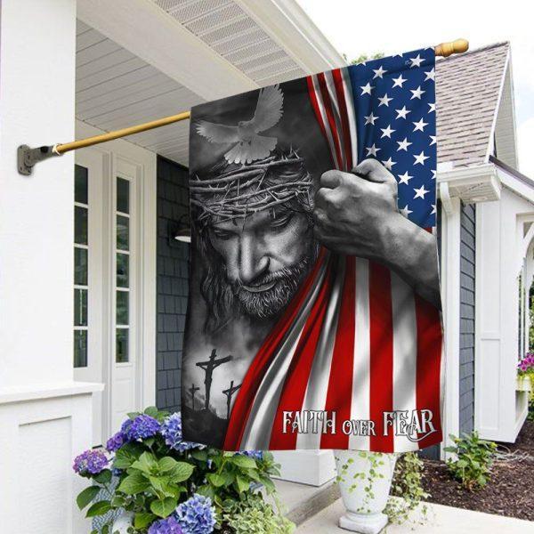 Jesus American Flag Faith Over Fear God Jesus Two-Sided Flag – Christian Flag Outdoor Decoration