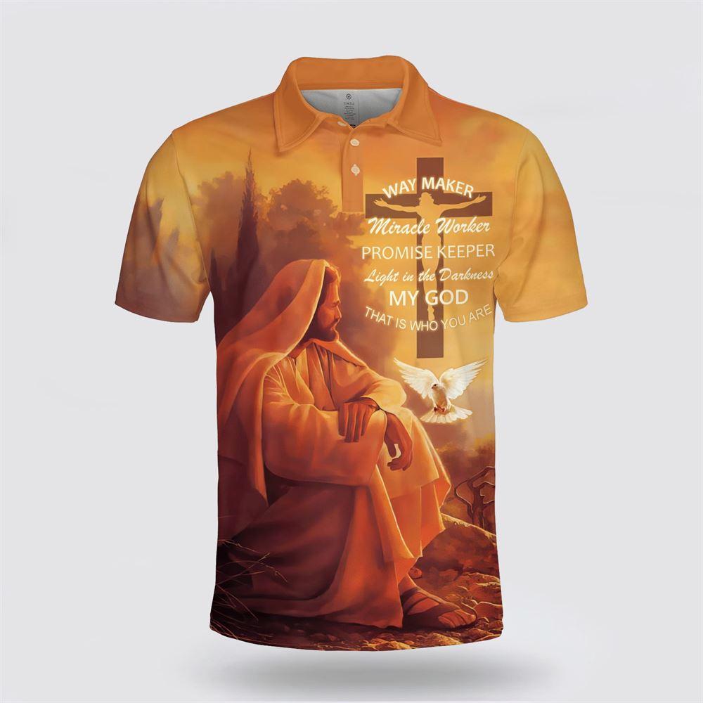 Jesus And Dove Way Maker Miracle Worker Promise Keeper Light Polo Shirt – Gifts For Christian Families