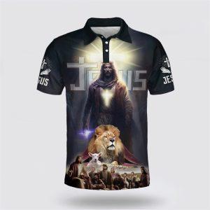 Jesus And Lamb Lion Polo Shirt Gifts For Christian Families 1 e8y9nb.jpg