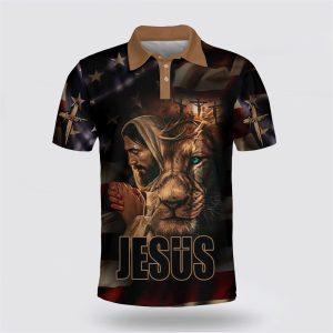 Jesus And Lion American Polo Shirt Gifts For Christian Families 1 kyynrh.jpg