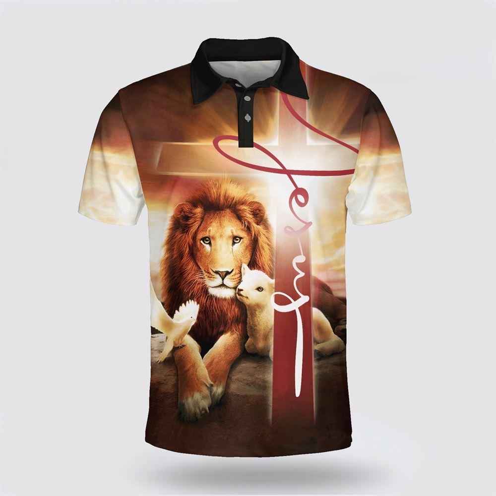 Jesus And Lion Lamb Polo Shirt – Gifts For Christian Families