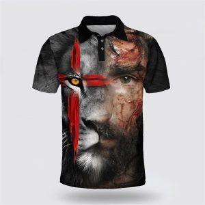 Jesus And Lion Potrait Polo Shirt Gifts For Christian Families 1 hlcwoz.jpg