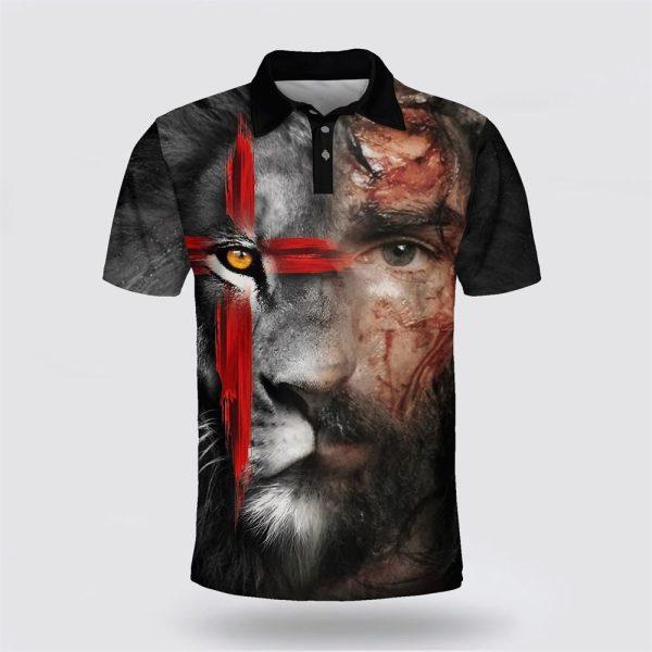 Jesus And Lion Potrait Polo Shirt – Gifts For Christian Families