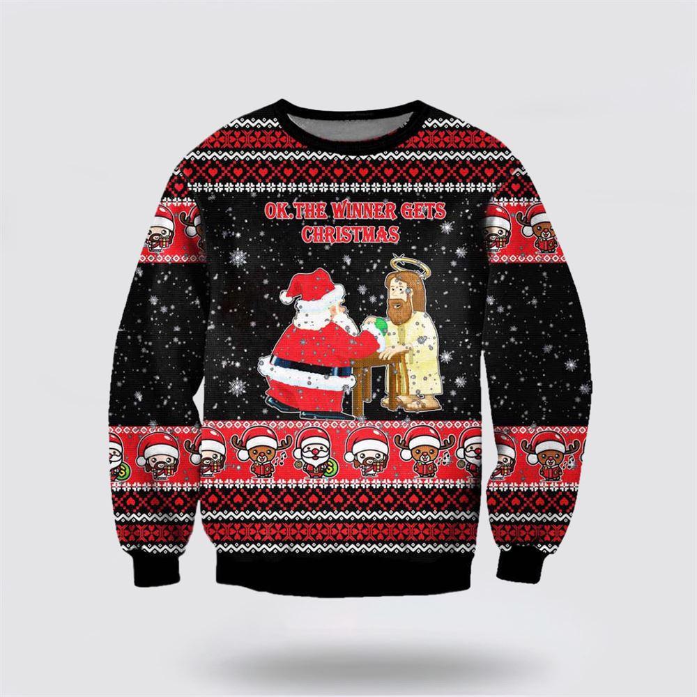 Jesus And Santa Claus Ugly Christmas Sweater Unisex Knit Sweater – Christmas Gifts For Frends Jesus And Santa Claus Ugly Christmas Sweater Unisex Knit Sweater – Christmas Gifts For Frends