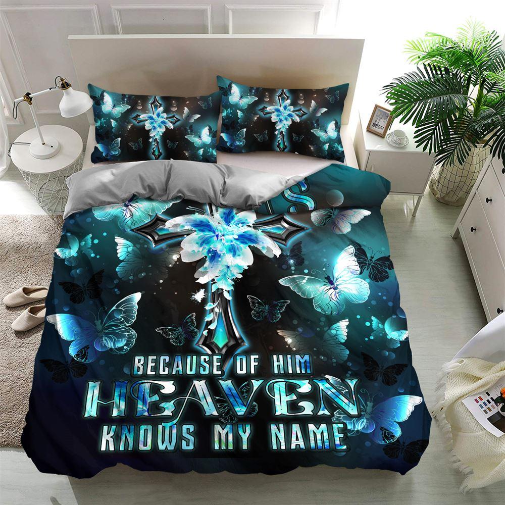 Jesus Because of Him Heaven Knows My Name Quilt Bedding Set – Christian Gift For Believers