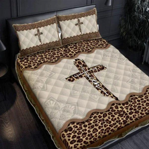 Jesus Bed Set, Faith Jesus Leopard Quilt Bedding Set – Christian Gift For Believers