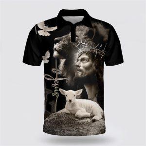 Jesus Christ And Lamb Lion Polo Shirt Gifts For Christian Families 1 v033d5.jpg
