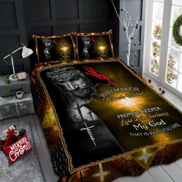 Jesus Christ Way Maker Miracle Worker Promise Keeper Quilt Bedding Set – Christian Gift For Believers