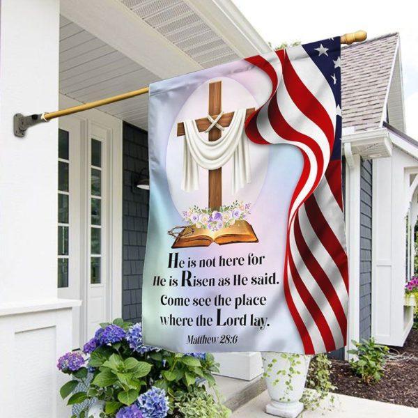 Jesus Cross Easter Day American Flag He Is Not Here He Is Risen – Christian Flag Outdoor Decoration