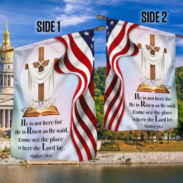 Jesus Cross Easter Day American Flag He Is Not Here He Is Risen – Christian Flag Outdoor Decoration