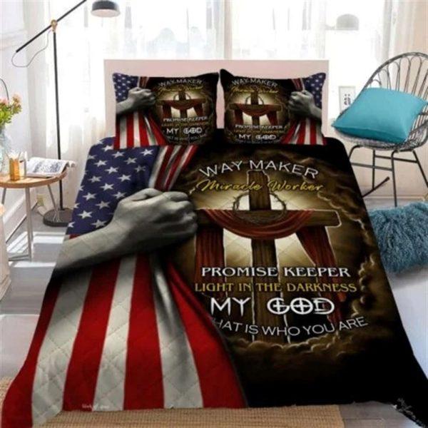 Jesus Cross Way Maker Miracle Worker Quilt Bedding Set – Christian Gift For Believers