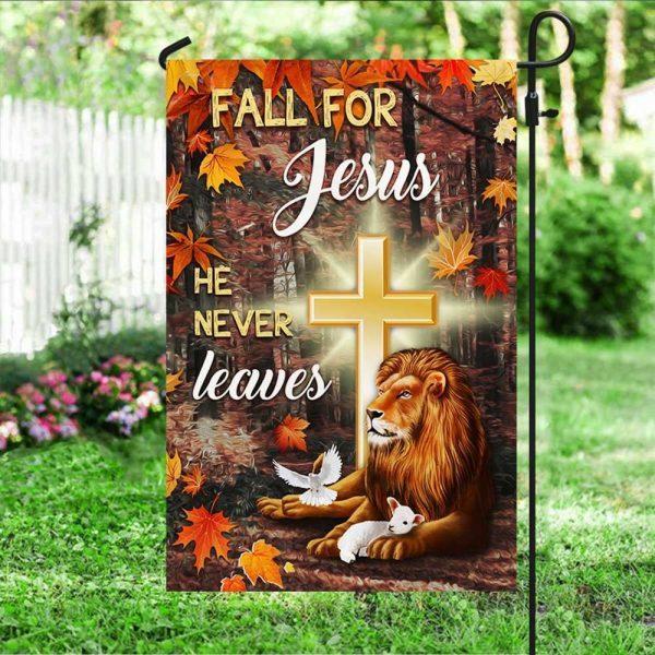 Jesus Flag Fall For Jesus He Never Leaves God &Amp Lion – Christian Flag Outdoor Decoration