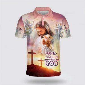 Jesus Holding Lamb One Nation Under God…