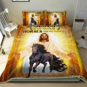 Jesus Is My Savior Horses Are My Therapy Quilt Bedding Set Christian Gift For Believers 2 dimn3e.jpg