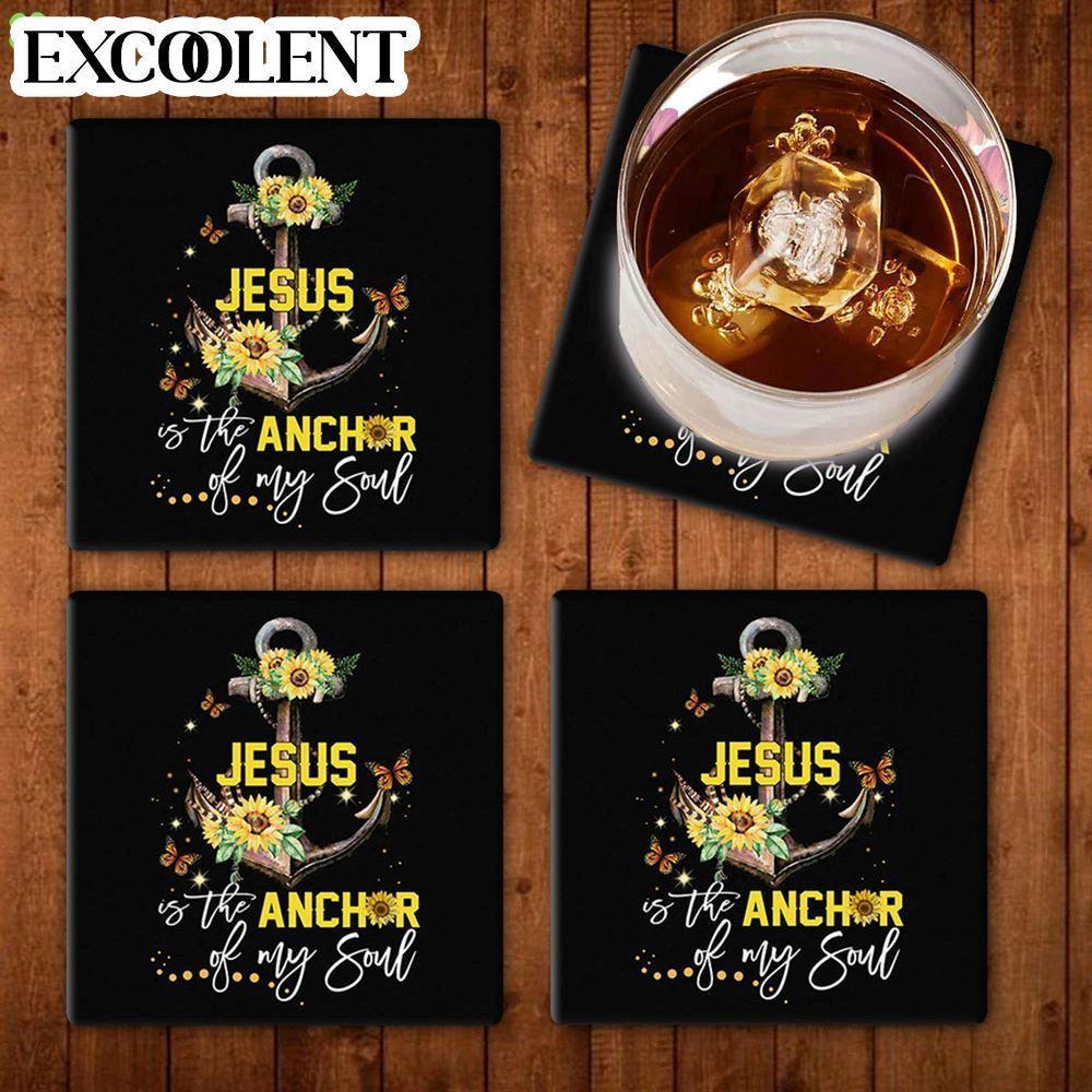 Jesus Is The Anchor Of My Soul Sunflower Stone Coasters – Coasters Gifts For Christian