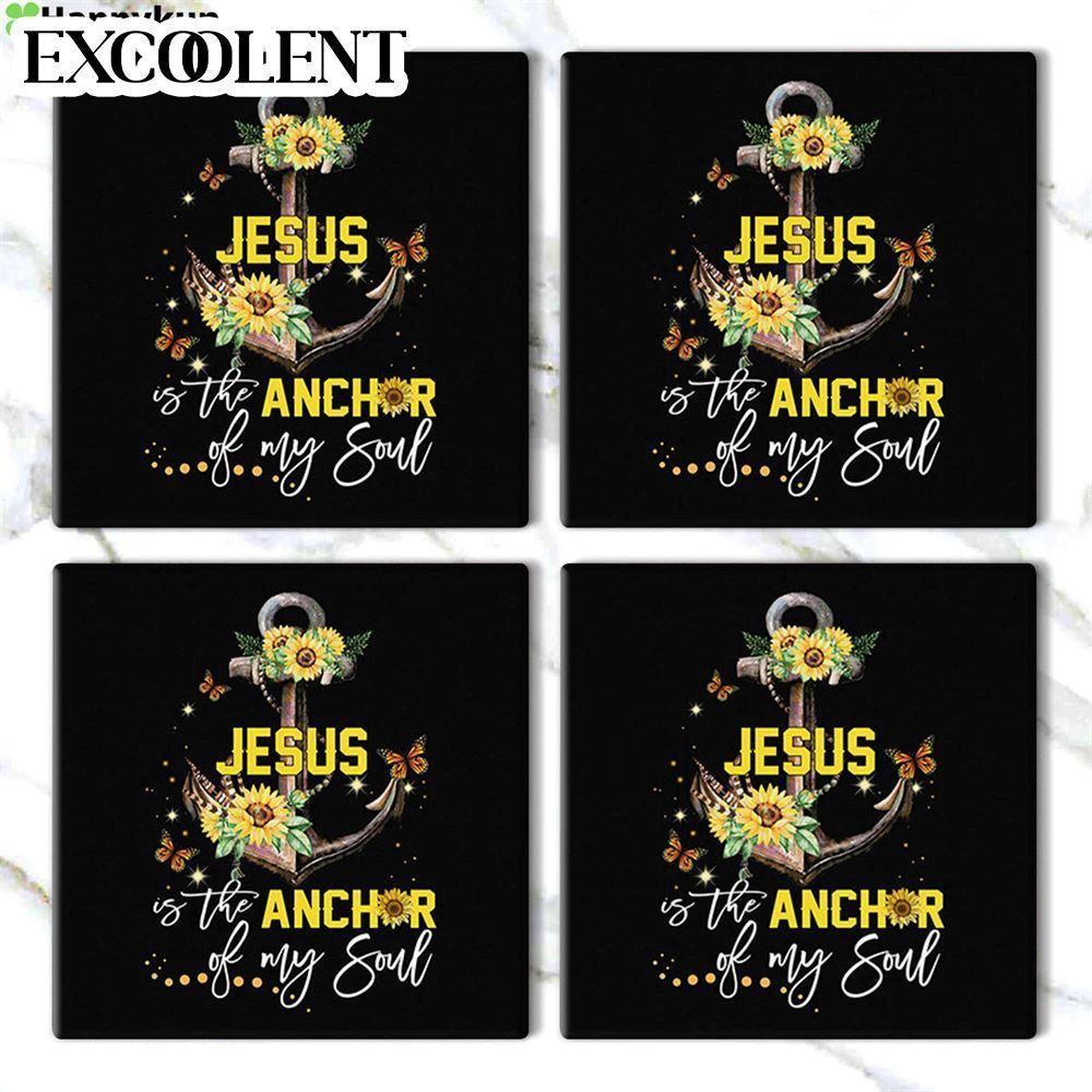 Jesus Is The Anchor Of My Soul Sunflower Stone Coasters – Coasters Gifts For Christian