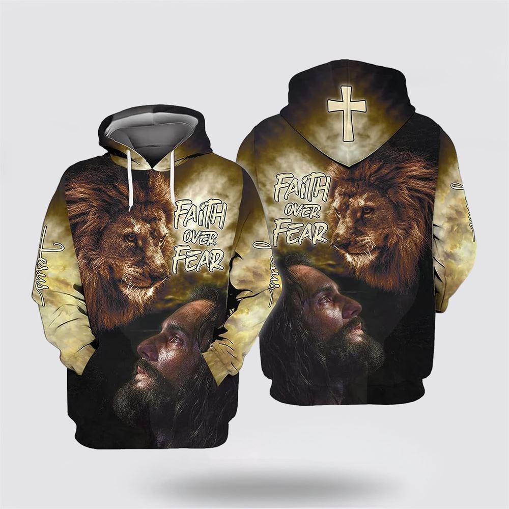 Jesus Lion Face Faith Over Fear All Over Print Hoodie Shirt – Christian Gift For Believers Jesus Lion Face Faith Over Fear All Over Print Hoodie Shirt – Christian Gift For Believers