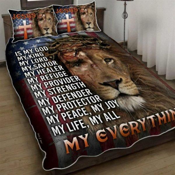 Jesus Lion Of Judah, My Everything Quilt Bedding Set – Christian Gift For Believers