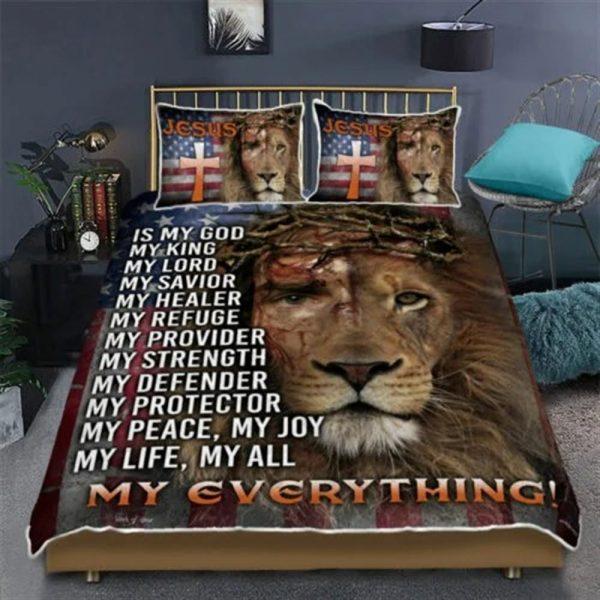 Jesus Lion Of Judah, My Everything Quilt Bedding Set – Christian Gift For Believers