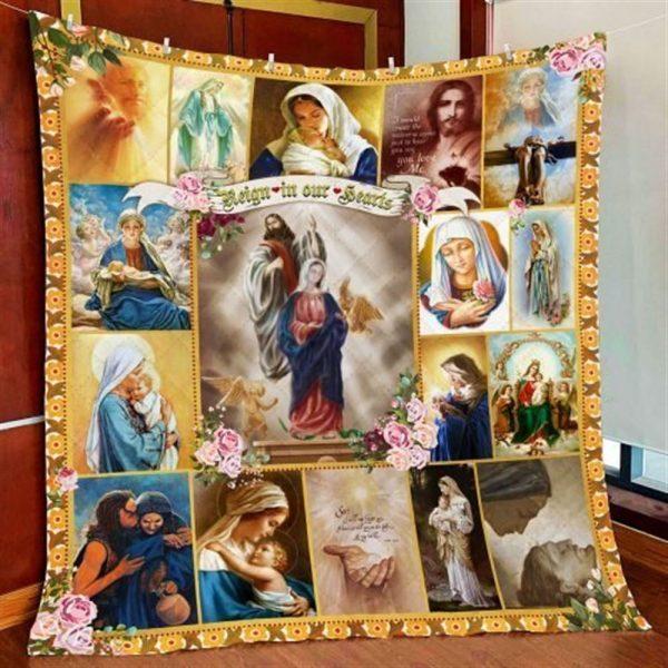 Jesus  Mary Reign In Our Hearts Christian Quilt Blanket – Christian Gift For Believers