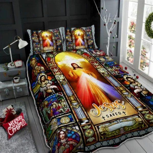 Jesus Of Divine Mercy Quilt Bedding Set – Christian Gift For Believers