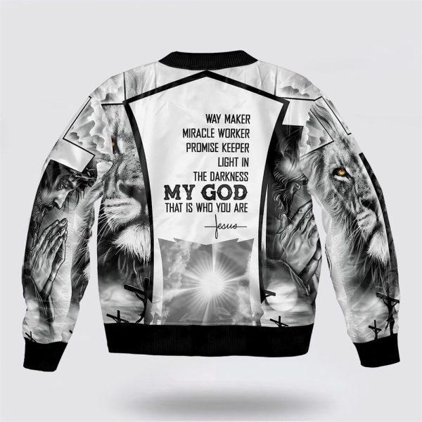 Jesus On The Cross With Lion Bomber Jacket – Gifts For Jesus Lovers