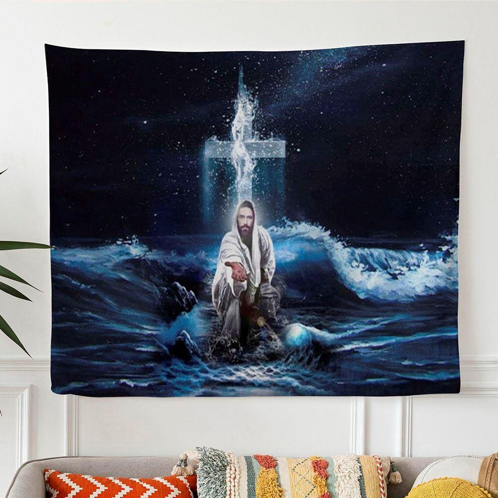Jesus Outstretched Hands Saves Tapestry Wall Art Horizontal Christian Wall Art – Tapestries Gifts For Christian Families Jesus Outstretched Hands Saves Tapestry Wall Art Horizontal Christian Wall Art – Tapestries Gifts For Christian Families