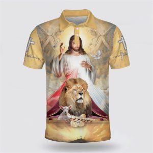 Jesus Potrait And Lion Lamb Polo Shirt…