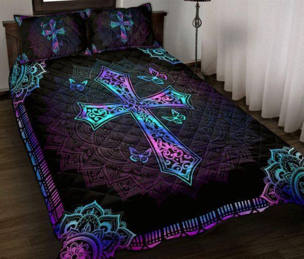 Jesus Quilt Bedding Set Cross Mandala – Christian Gift For Believers