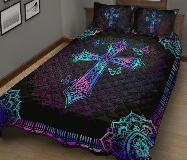 Jesus Quilt Bedding Set Cross Mandala – Christian Gift For Believers