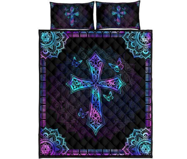 Jesus Quilt Bedding Set Cross Mandala – Christian Gift For Believers