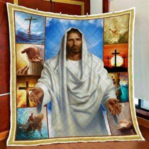 Jesus Reaching Hand Christian Quilt Blanket –…