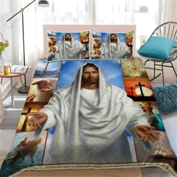 Jesus Reaching Hand Quilt Bedding Set – Christian Gift For Believers