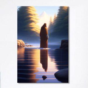 Jesus Standing On Water With Sun Shining…