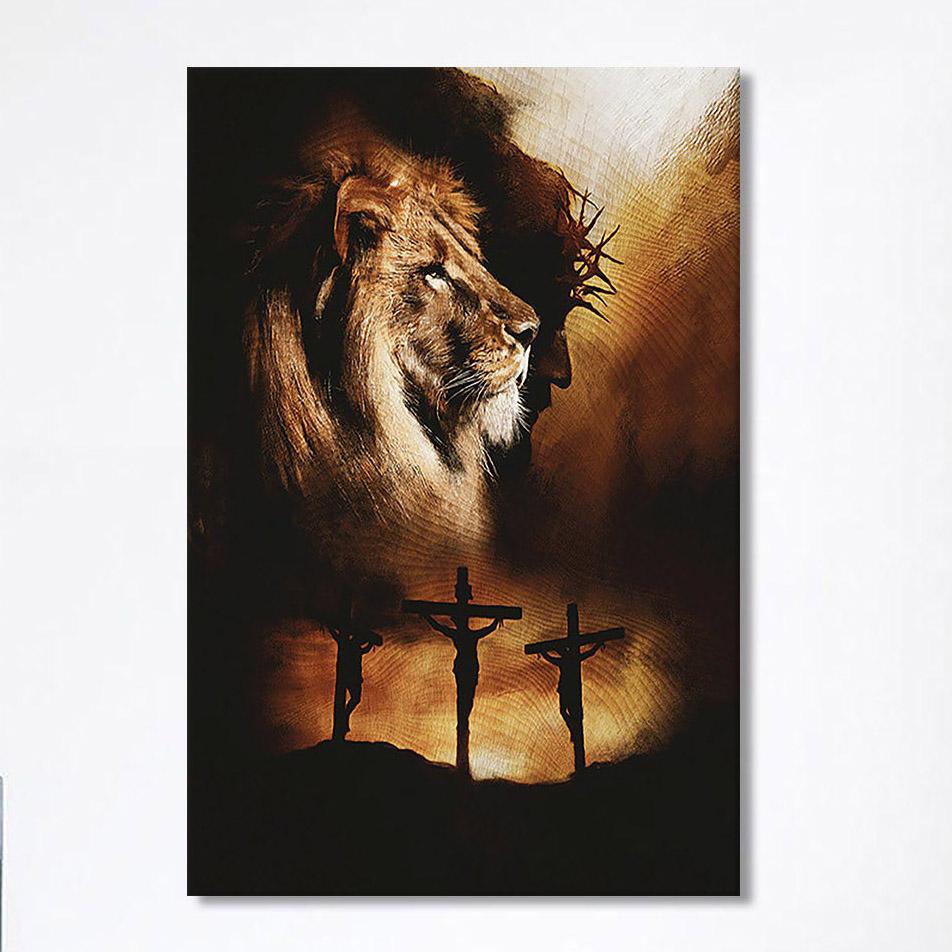 Jesus The Lion Of Judah Canvas – Jesus On The Cross Canvas – Christian Wall Art Canvas – Religious Home Decor