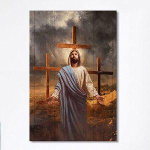 Jesus Three Old Rugged Cross Canvas Art Christian Art Bible Verse Wall Art Religious Home Decor bitimr.jpg