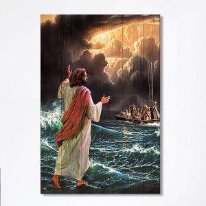 Jesus Walking On Water Canvas Art Christian Art Bible Verse Wall Art Religious Home Decor ofsrhe.jpg