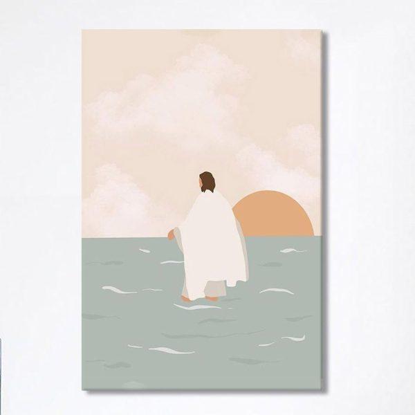 Jesus Walking On Water Canvas Painting – Jesus Wall Decor – Christian Wall Art Canvas