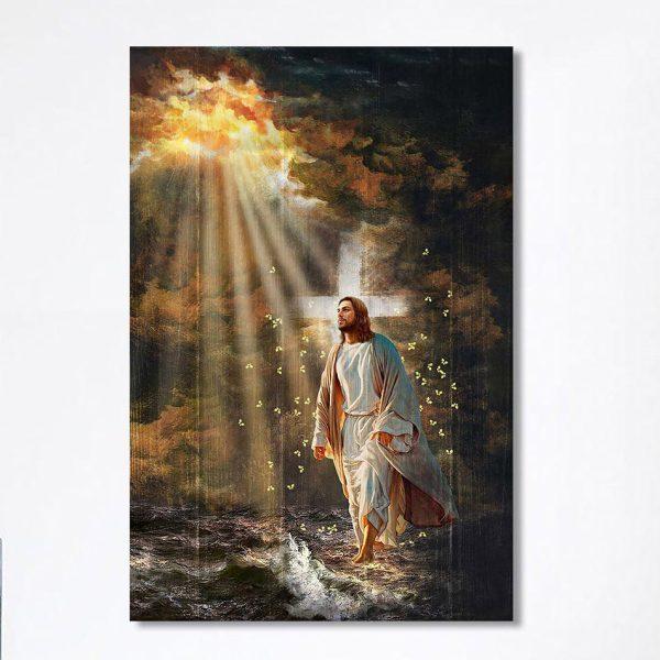 Jesus Walking On Water Yellow Butterfly Canvas Art – Christian Art – Bible Verse Wall Art – Religious Home Decor
