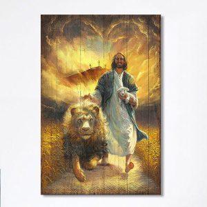 Jesus Walking With Lamb And Lion Canvas…