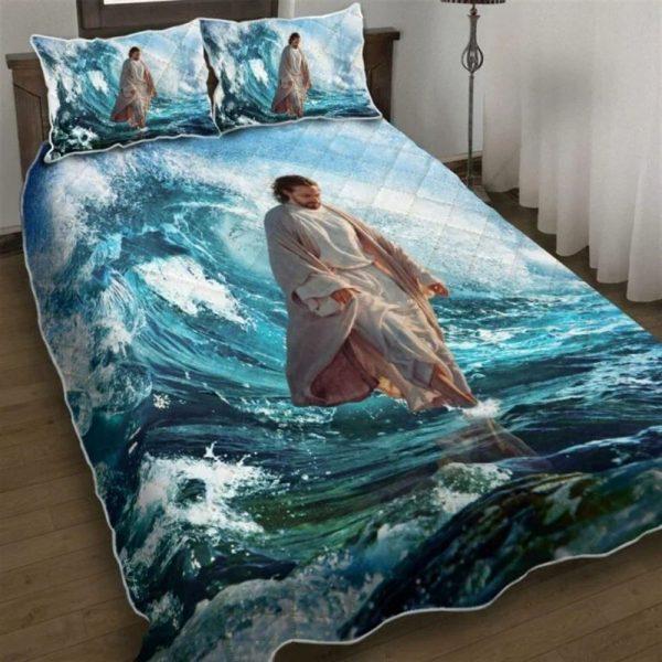 Jesus Walks On Water Quilt Bedding Set – Christian Gift For Believers